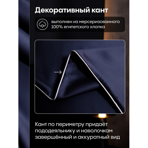 Комплект постельного белья Однотонный Сатин Премиум на резинке OCPR011 Евро простыня 160×200×30 см, 4 наволочки Синевато-черный