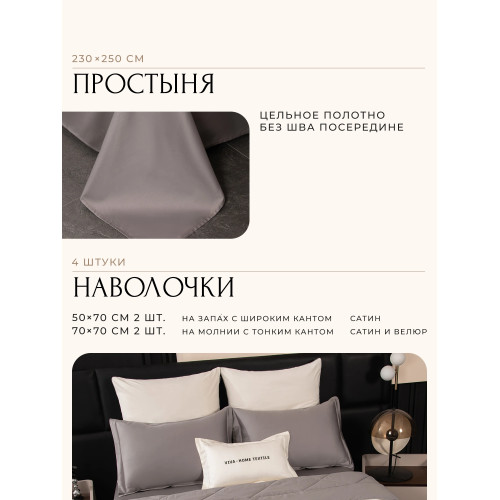 Комплект постельного белья Сатин Velvet Premium/Вельвет Премиум с Одеялом VP013 Евро пододеяльник 200×220 см, 4 наволочки Молочный