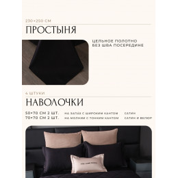 Комплект постельного белья Сатин Velvet Premium/Вельвет Премиум с Одеялом VP009 Евро пододеяльник 200×220 см, 4 наволочки Черный