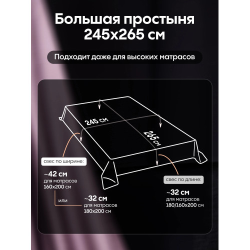 Комплект постельного белья Однотонный Сатин Премиум OCP008 Евро пододеяльник 200×220 см, 4 наволочки Сиренево-розовый